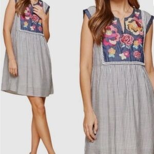 ANDREE BY UNIT Floral Embroidered Striped Mini Dress